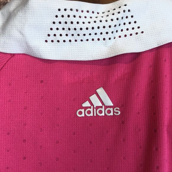 Adidas ClimaChill 3 Stripes Competition Polo Golf Short Sleeve Shirt Pink Medium - Picture 3 of 5